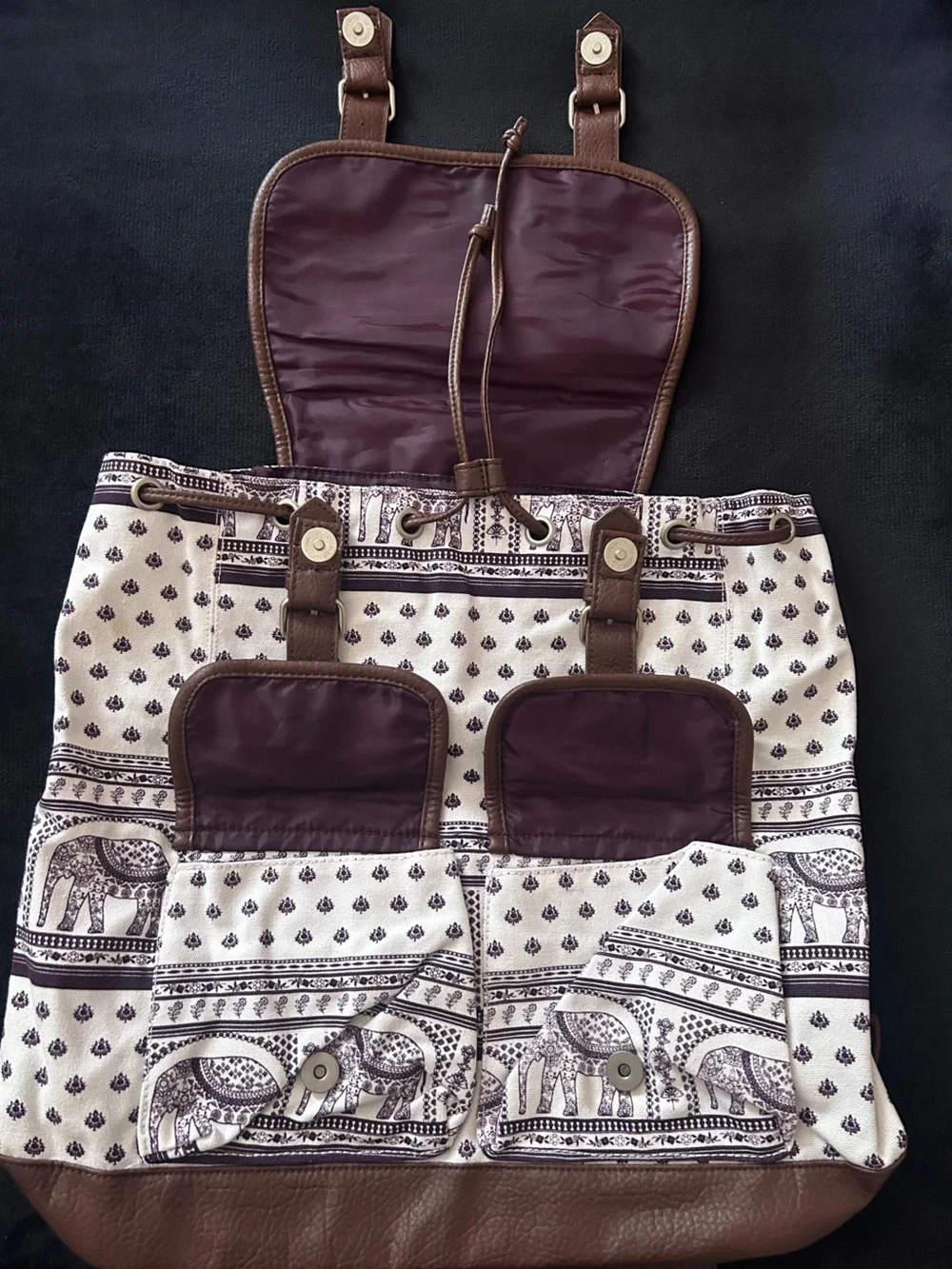Empyre Boho Elephant Print Canvas Rucksack Backpack, Zumiez, NWT